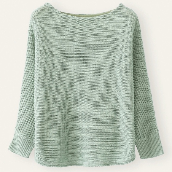 Poetry Rib Stitch Delave Dyed Linen Pullover Cropped Relaxed Fit Sweater - Picture 3 of 12